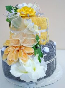 VER Textilní dort dvoupatrový šedožlutá růže